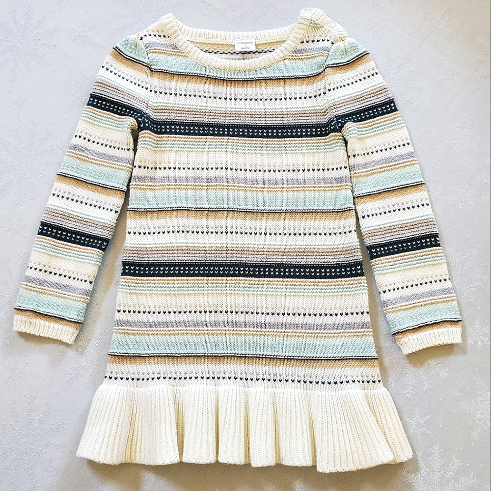 Gymboree Cream Multicolor Stripe Ruffle Bottom Sweater Dress Girls Size 4